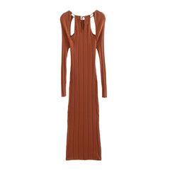 Autumn Women Clothing Shoulder Opening Design Knitted Dress