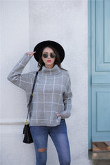 Autumn Winter Turtleneck Pullover Loose Office Office Sweater Plaid Sweater Women