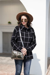 Autumn Winter Turtleneck Pullover Loose Office Office Sweater Plaid Sweater Women