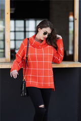 Autumn Winter Turtleneck Pullover Loose Office Office Sweater Plaid Sweater Women