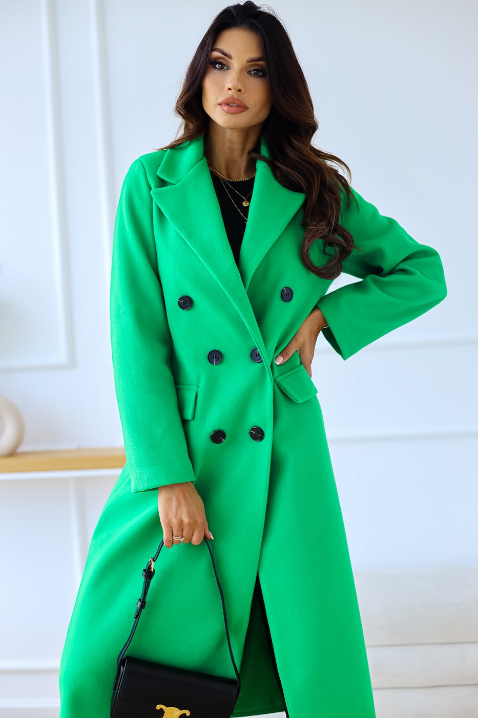 Autumn And Winter Simple Double Row Button Long Sleeve Collared Button Woolen Coat Women