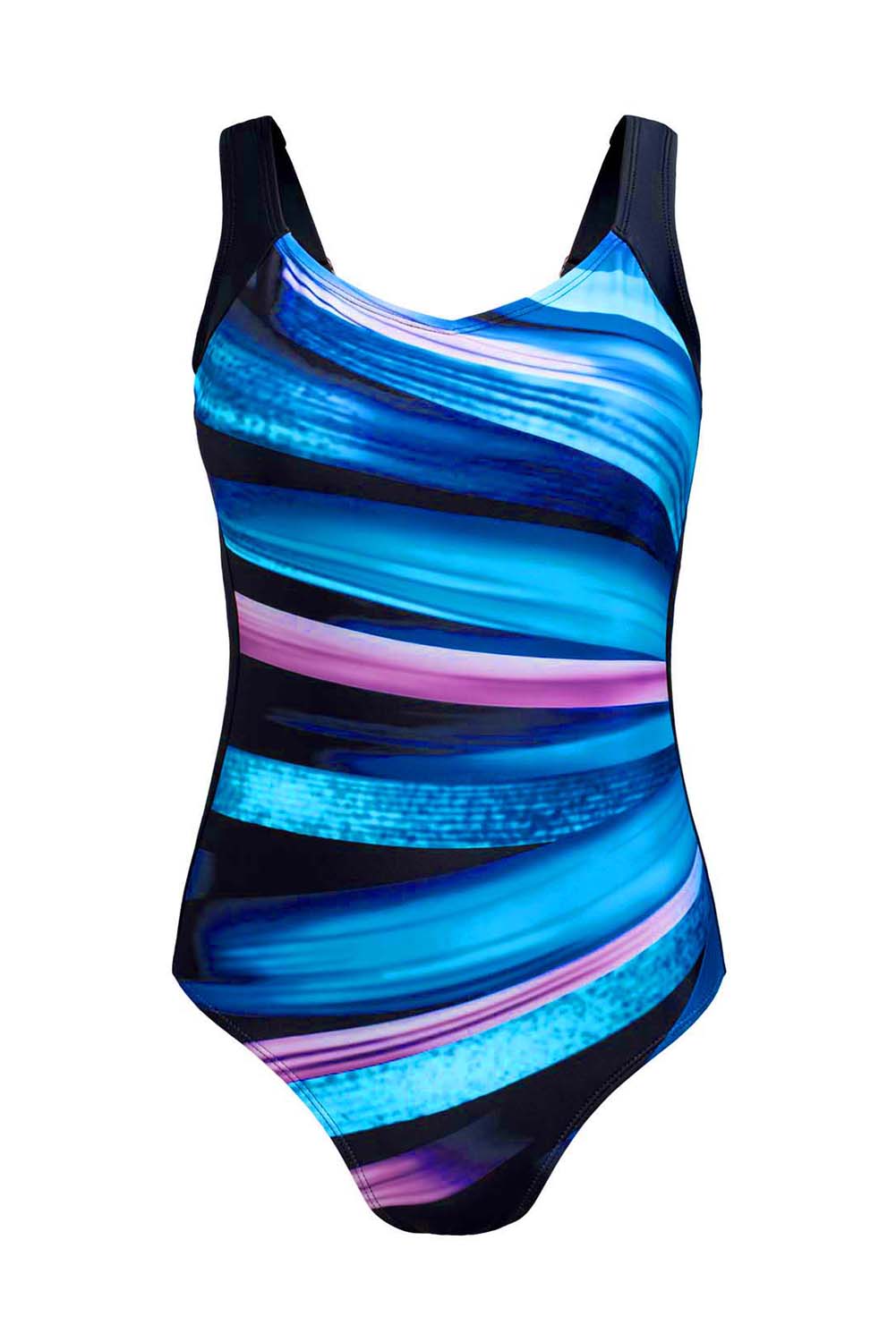 Blue Colorful Striped Pattern Sleeveless One-piece Swimsuit