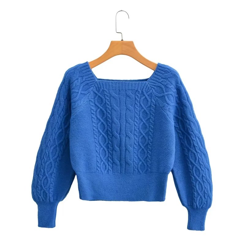 Soft Glutinous Cable Knit Sweater Women Autumn Winter Sweet Idle Design Square Collar Short Sweater