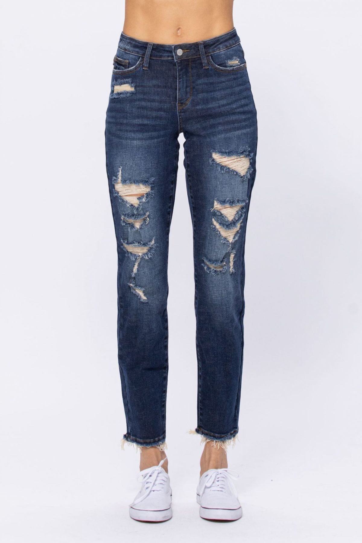 Judy Blue Mid-Rise Distressed Boyfriend Jeans