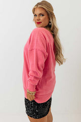 Pink Plus Size Drop Shoulder V Neck Sweater