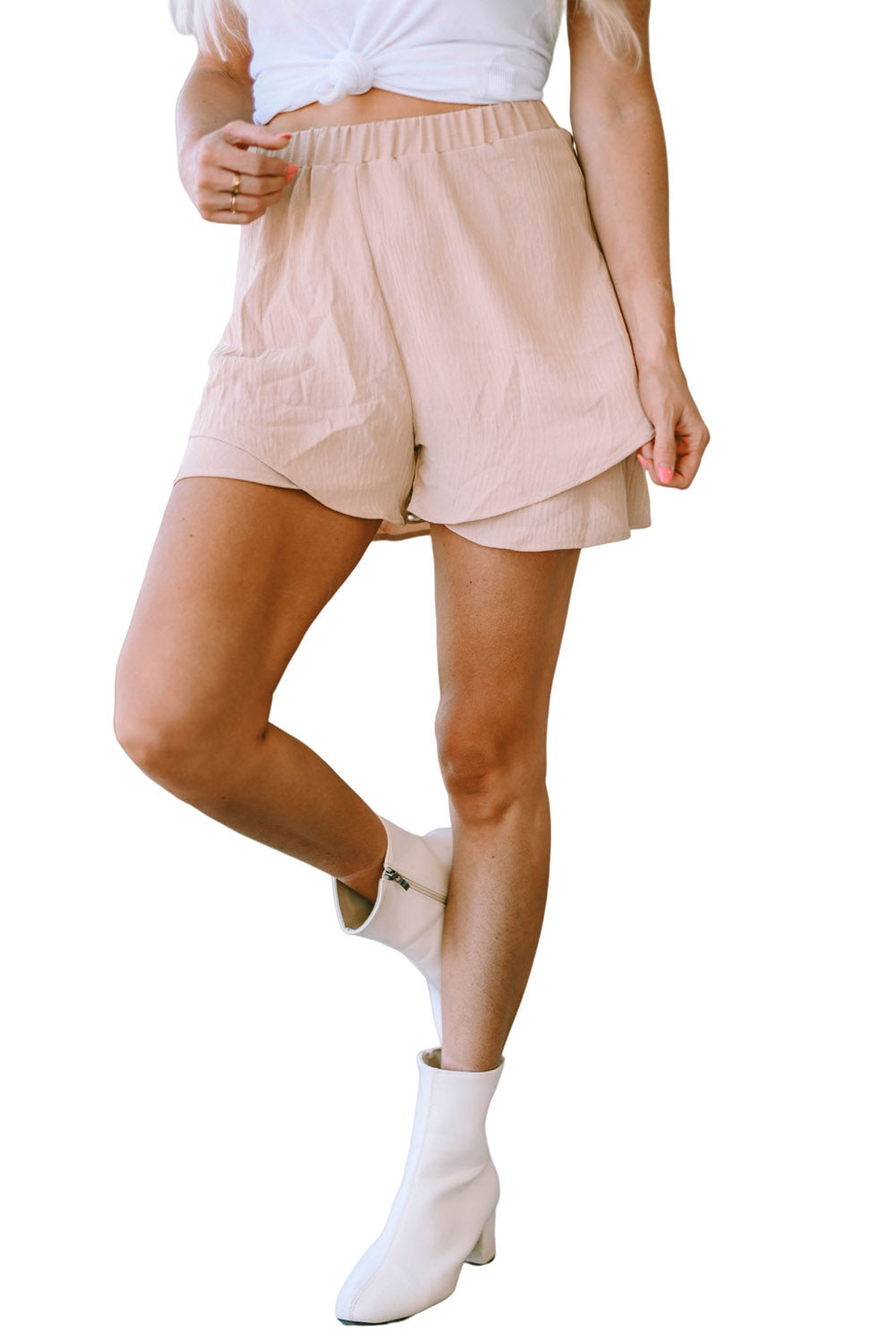 Khaki Ruffle Layered High Waist Flowy Shorts