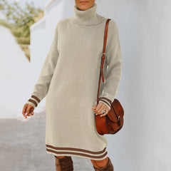 Woolen  Autumn Winter  Women Clothing Turtleneck Long Sleeve  Knitted Dress