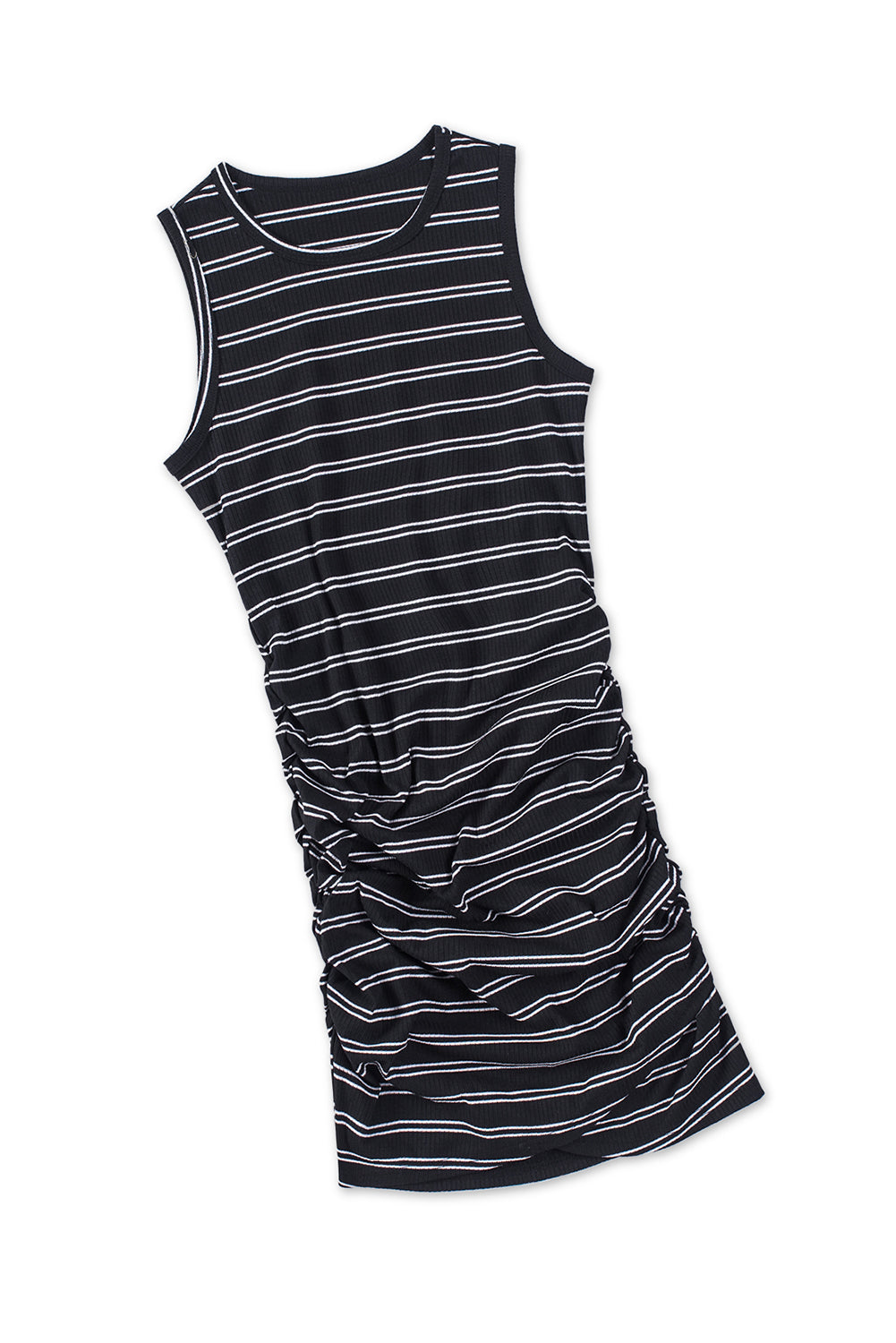 Black Striped Print Crew Neck Tank Mini Dress