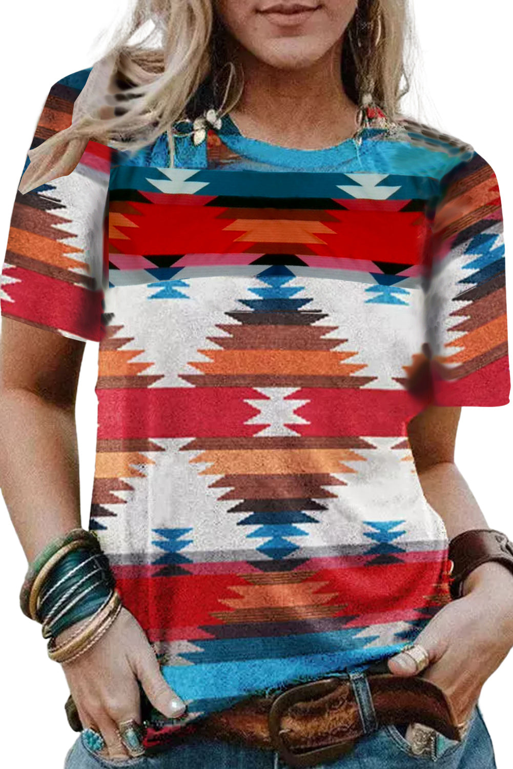 Red Aztec Geometric Print Hollowed Neckline Tank Top