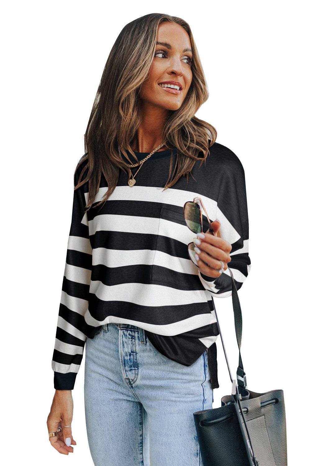 Red Print Pocketed Long Sleeve Top with Slits