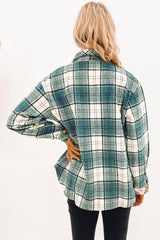 Green Plaid Pattern Flap Pockets Shirt Jacket