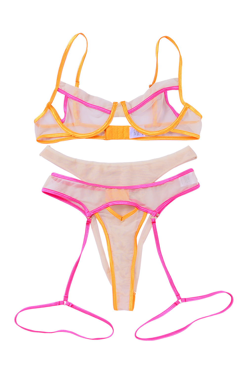 Multicolor Colorblock Trim Spaghetti Strap Three Piece Lingerie Set