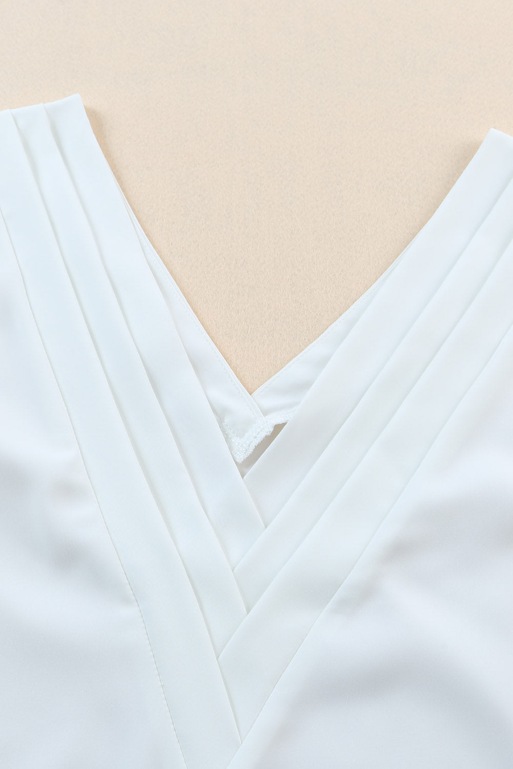 White V Neck Pleated Backless Cap Sleeve Top