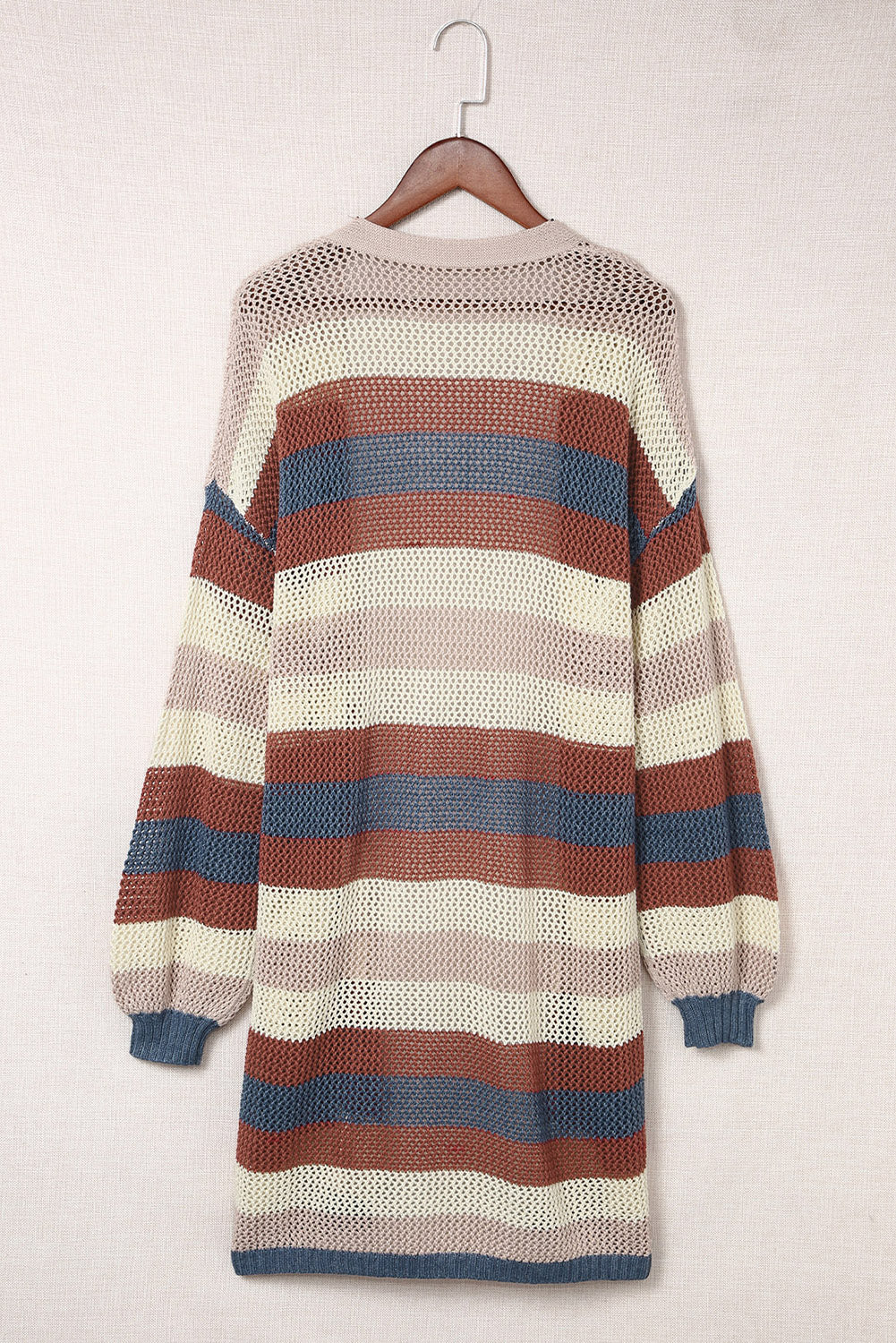 Multicolor Striped Color Block Hollowed Knit Cardigan