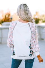 Multicolor Floral Print Patchwork Long Sleeve Top