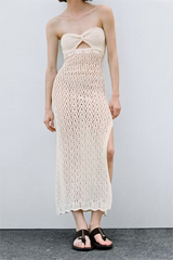 Summer Blogger Tube Top Open Mesh Hollow Out Cutout out Knitted Elastic Hip Sexy Dress