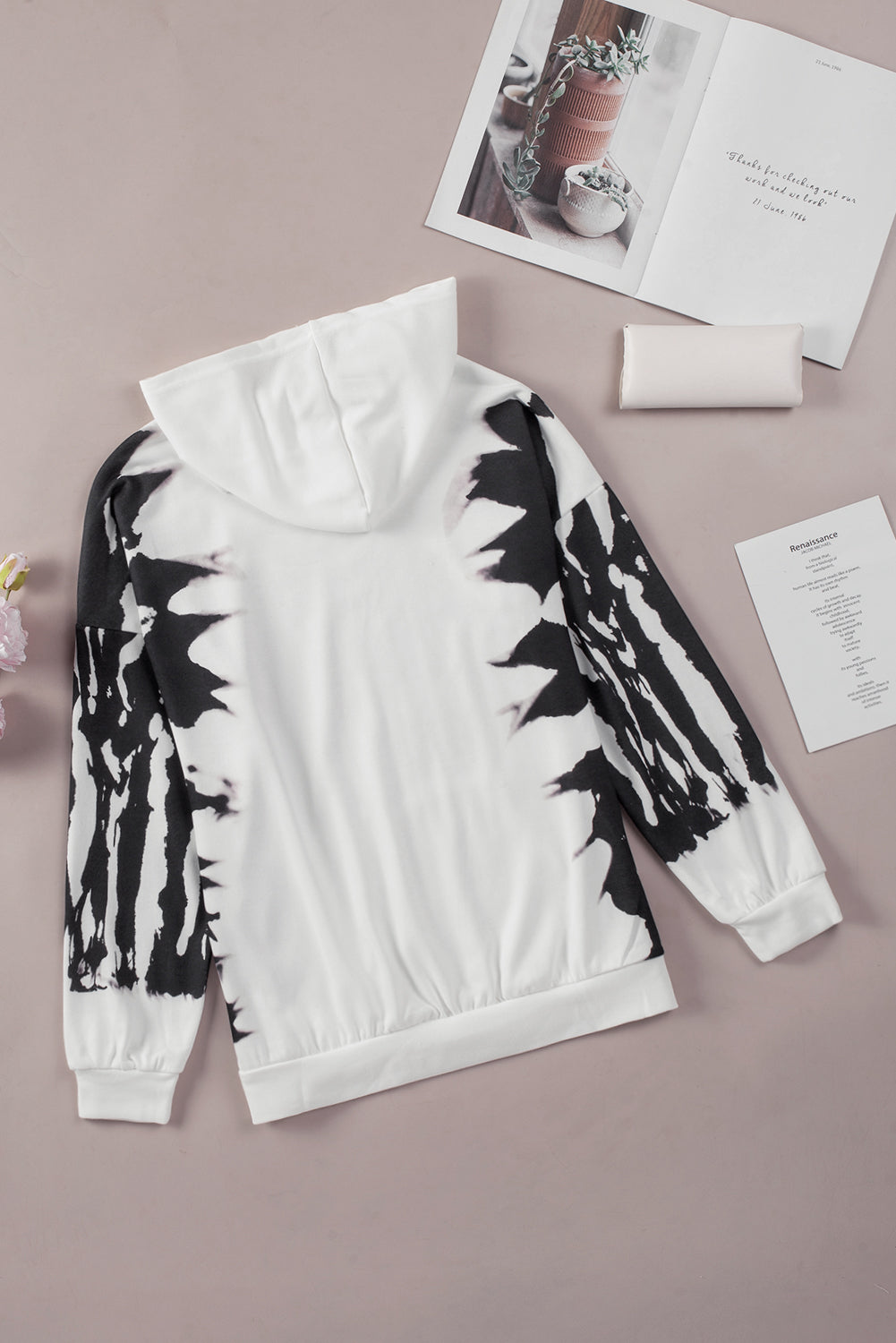 White Tie Dye Hooded Sweatshirt with Kangaroo Pocket