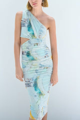 Summer Wind Women  Open Design Printed Silk Net Dress