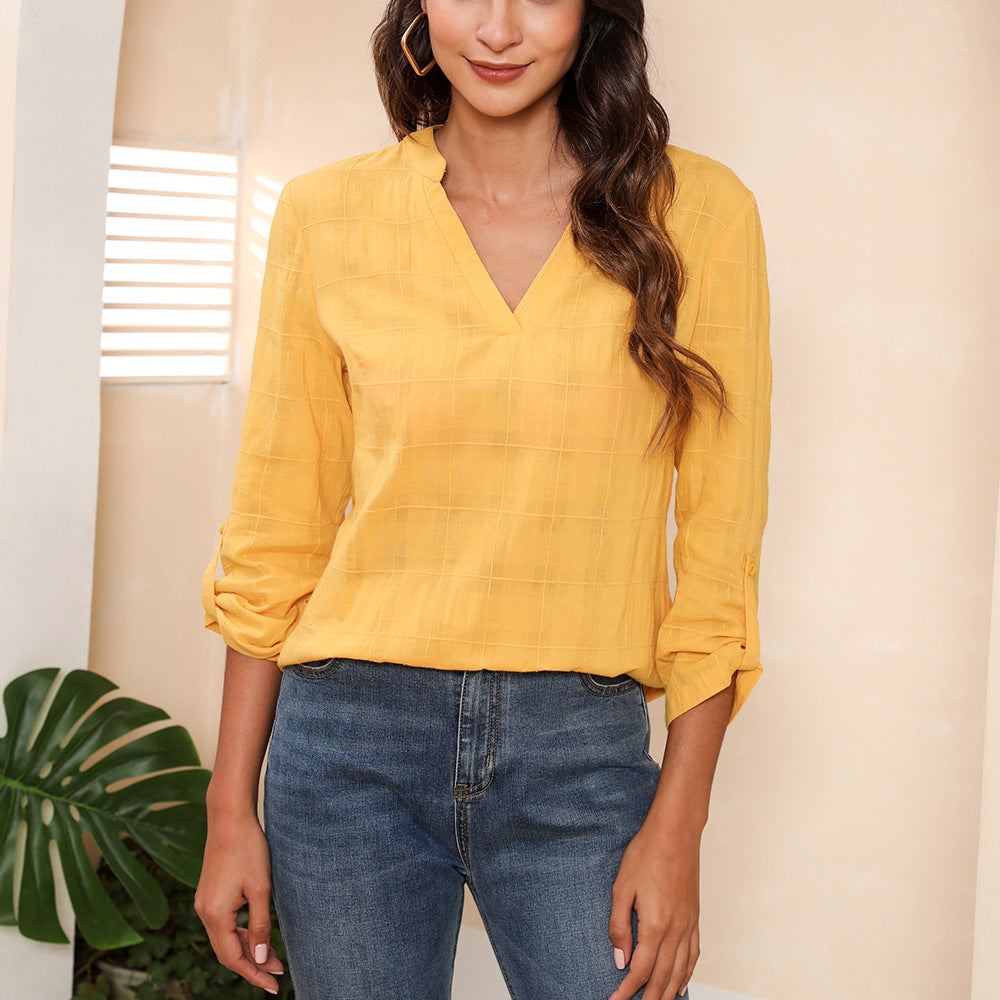 Yellow Slim Fit V Neck Shirt Top