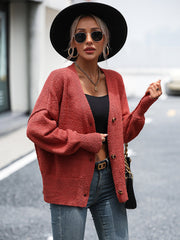 Autumn Winter Women Clothing V Neck Buttons Solid Color Knitted Cardigan Women Coat Sweater Women