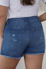 Sky Blue Distressed High Waist Plus Size Denim Shorts