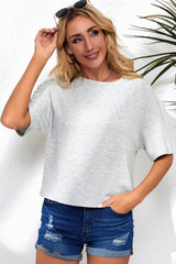 Gray Corded Drop Shoulder Short Sleeve Top