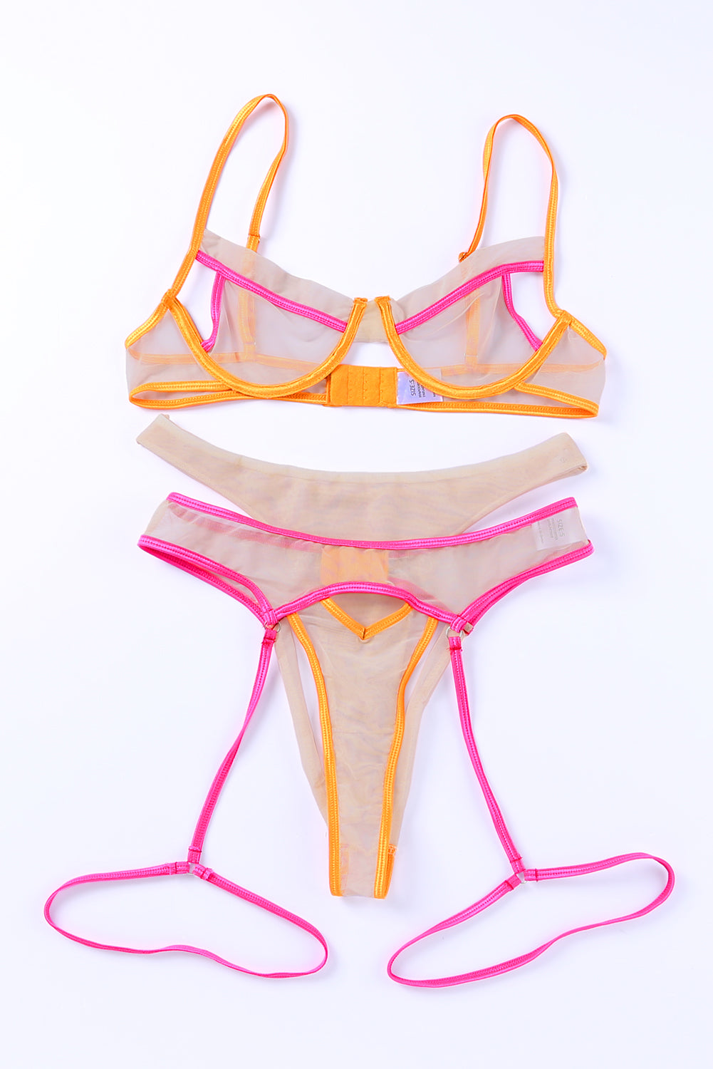 Multicolor Colorblock Trim Spaghetti Strap Three Piece Lingerie Set