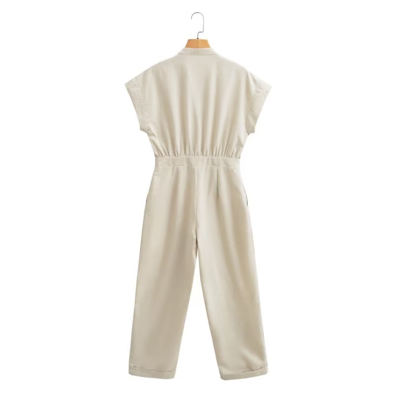 Summer Women Clothing Linen Blended Straight Long Jumpsuit