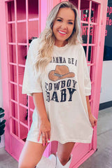 Beige I WANNA BE A COWBOY Western Graphic Oversized Tee