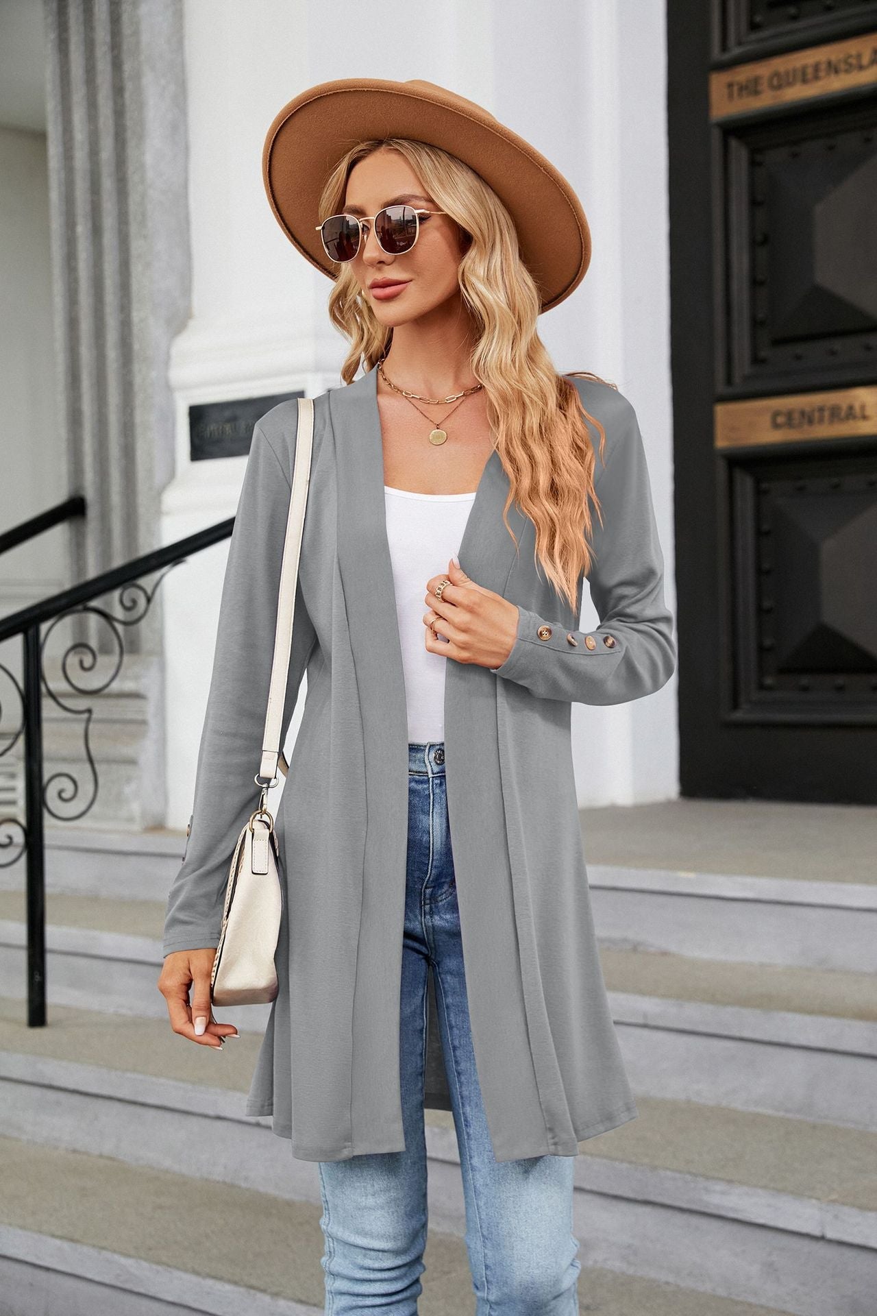 Autumn Winter Solid Color Buttons Loose Long Sleeve Cardigan Knitted Coat Women