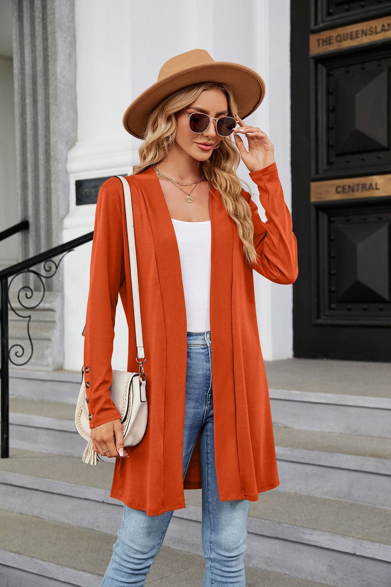 Autumn Winter Solid Color Buttons Loose Long Sleeve Cardigan Knitted Coat Women