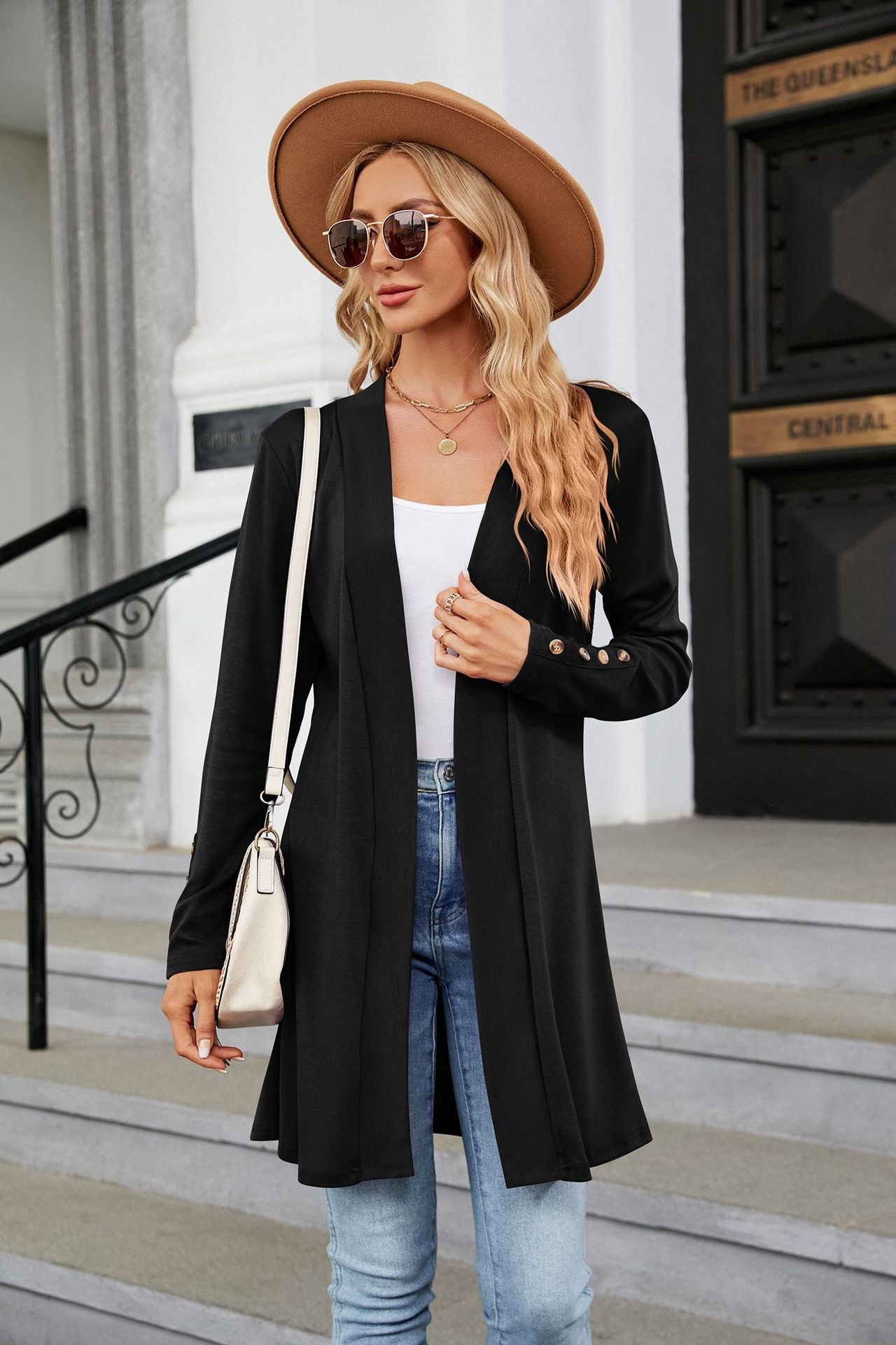 Autumn Winter Solid Color Buttons Loose Long Sleeve Cardigan Knitted Coat Women