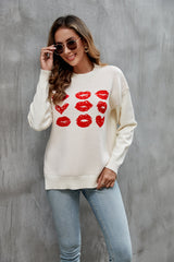 Women Clothing Amicg Tidal Surge Emotion Sweater Love Pullover Lip Contrast Color Loose Sweater