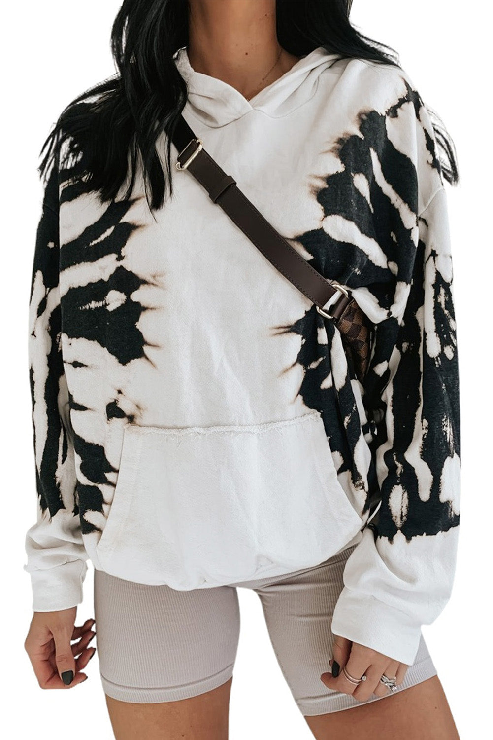 White Tie Dye Hooded Sweatshirt with Kangaroo Pocket