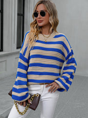 Autumn Winter Striped Sweater Women Knitted Crew Neck Pullover Sweater Women