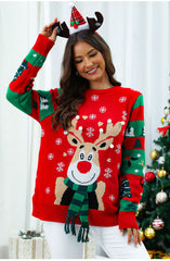 Women Clothing Cute Deer Knitwear LED Light Lighting Design Loose Pullover Christmas