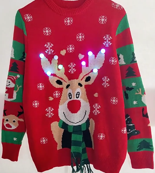 Women Clothing Cute Deer Knitwear LED Light Lighting Design Loose Pullover Christmas