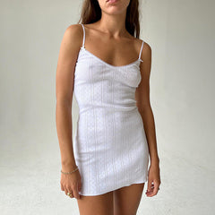 Sexy Lace V neck Backless Strap Cotton Dress for Women
