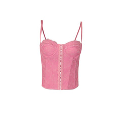 Women Clothing Sexy Solid Color Lace Sling Boning Corset Steel Ring Wrapped Chest Breasted Backless Vest