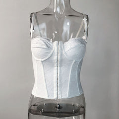 Women Clothing Sexy Solid Color Lace Sling Boning Corset Steel Ring Wrapped Chest Breasted Backless Vest