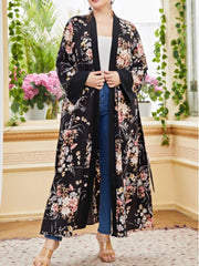 Plus Size Cardigan Coat Color Printing Artistic Long Sleeve Elegant Chiffon Women