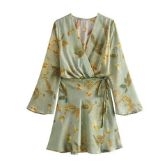 Fall Women Clothing Printed Silk Satin Textured Dress