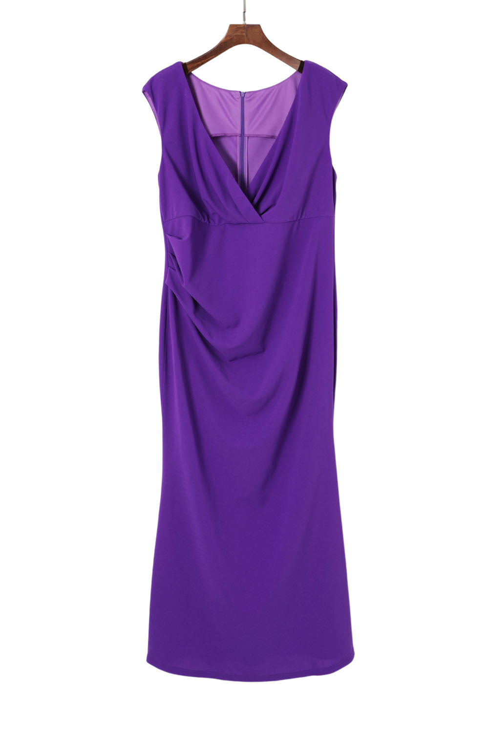 Purple Plus Size Fit and Flare Pleated V Neck Maxi Dress