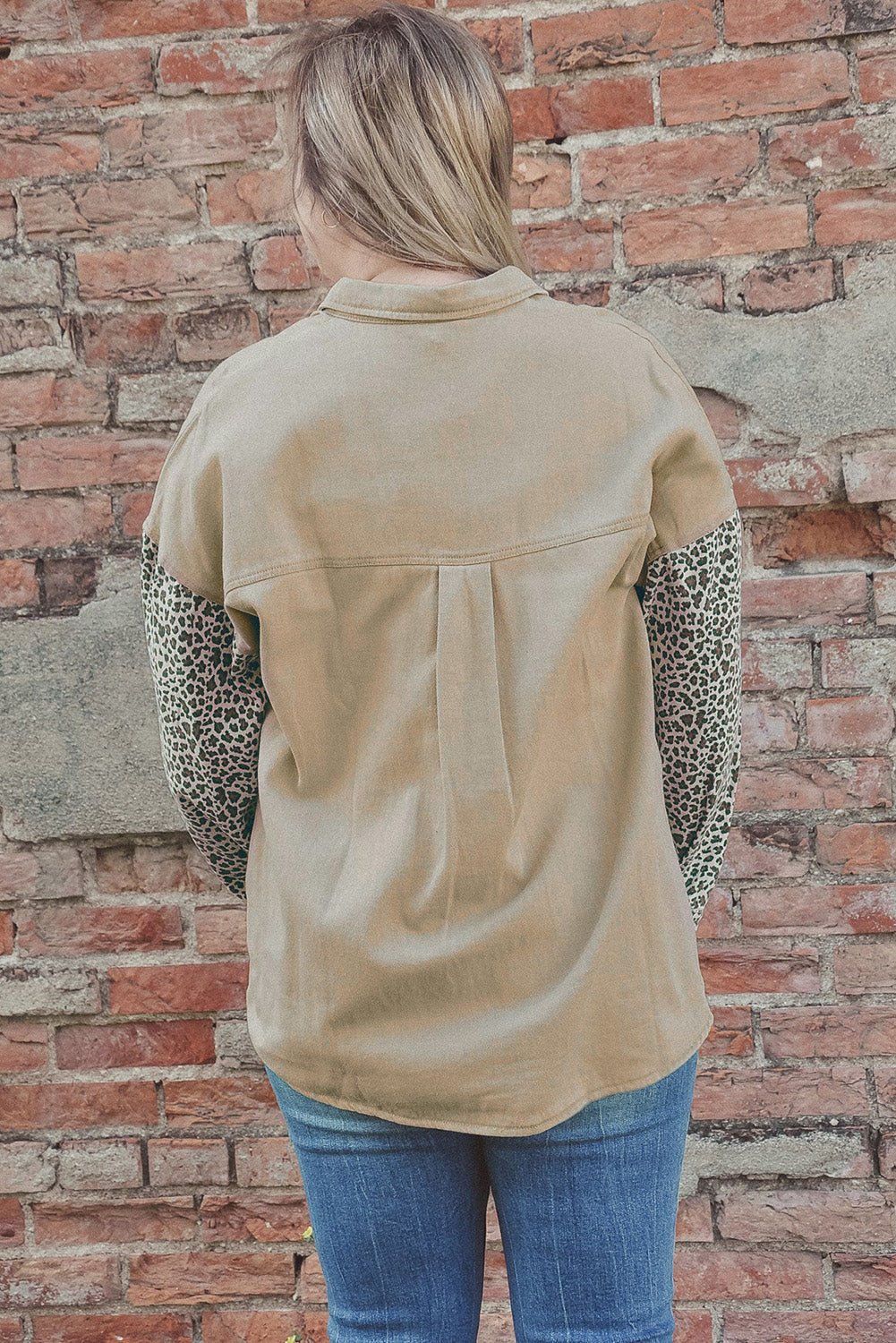 Khaki Plus Size Leopard Patchwork Shacket