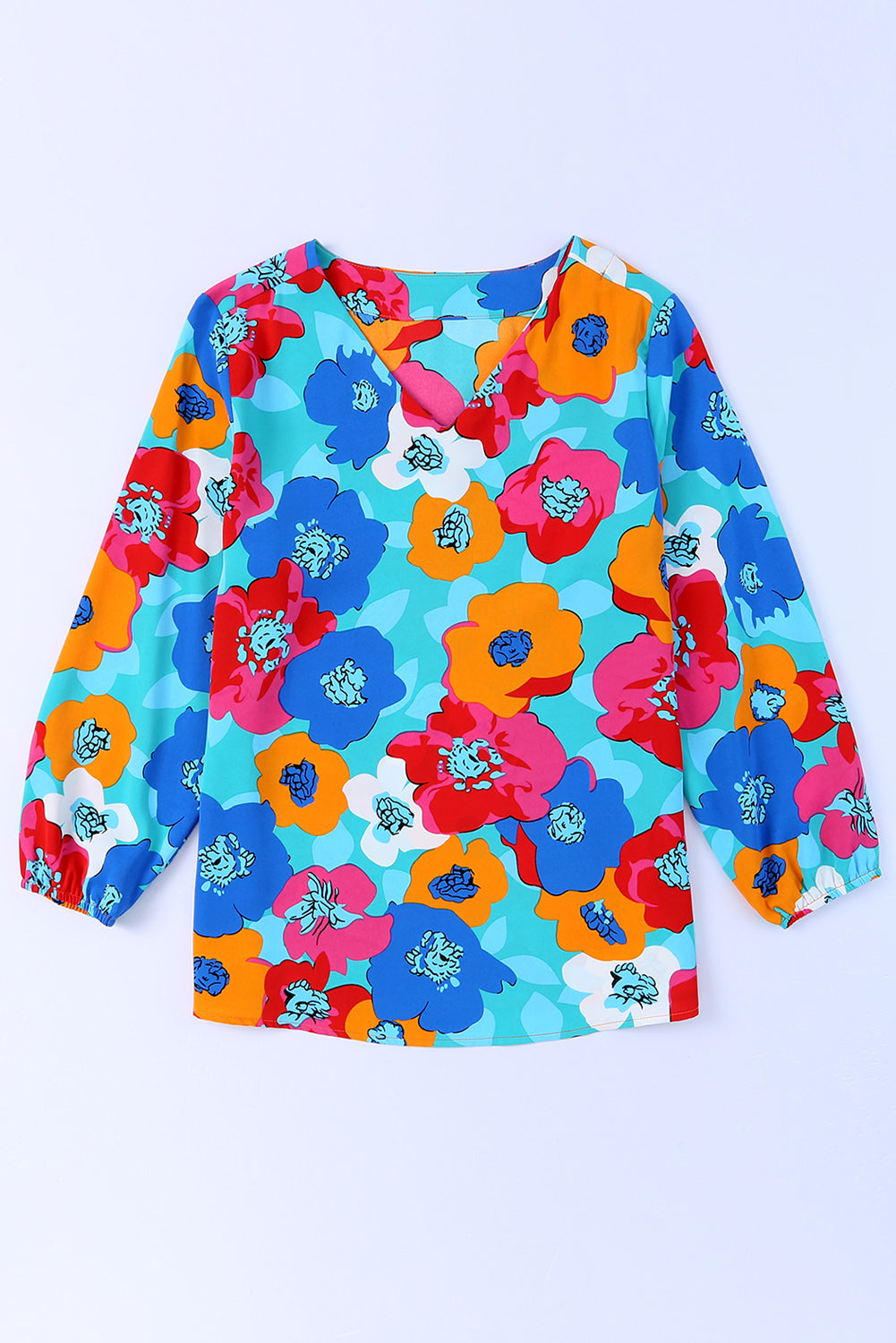 Multicolor Split V Collar Ruffle Sleeve Floral Shift Dress