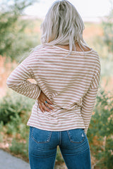 Red Striped Print Drop Shoulder Long Sleeve Top