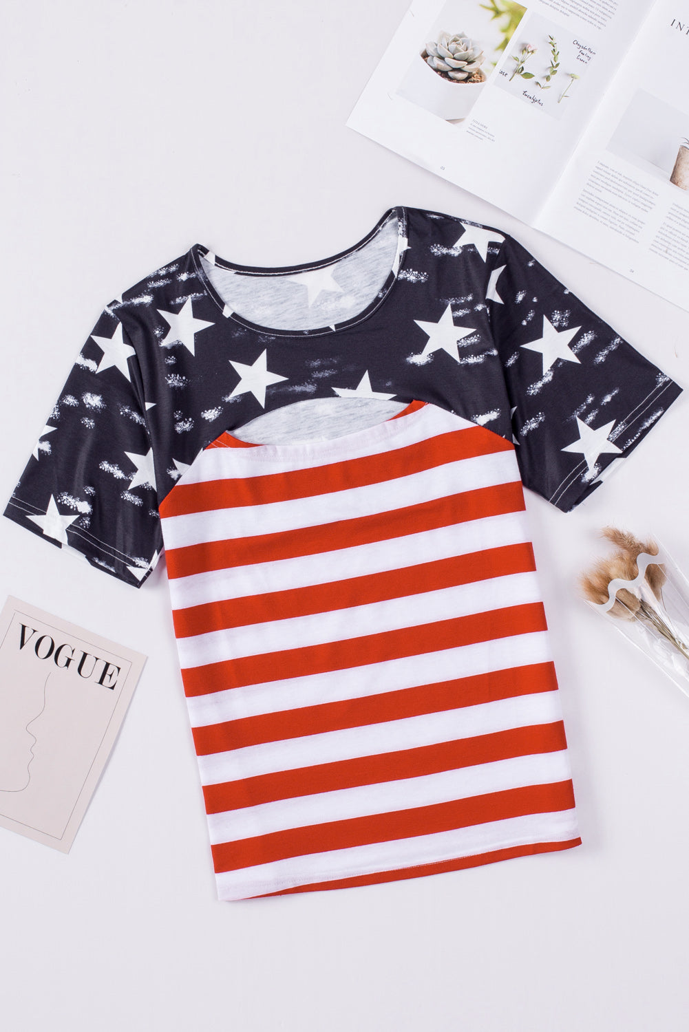 Black Contrast American Flag Cutout T-Shirt