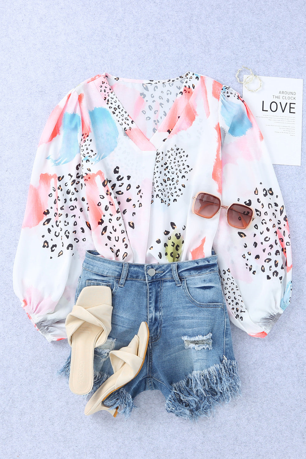 Multicolor Paint Palette Leopard Print Loose Top