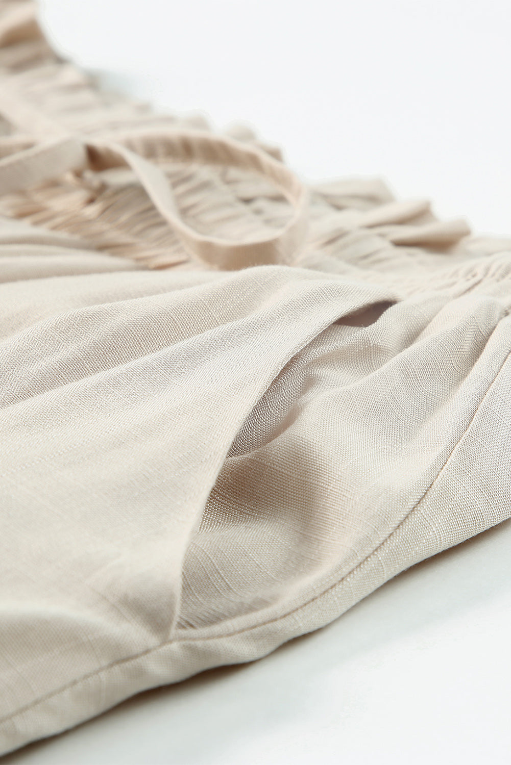 Beige Drawstring Smocked High Waist Wide Leg Pants