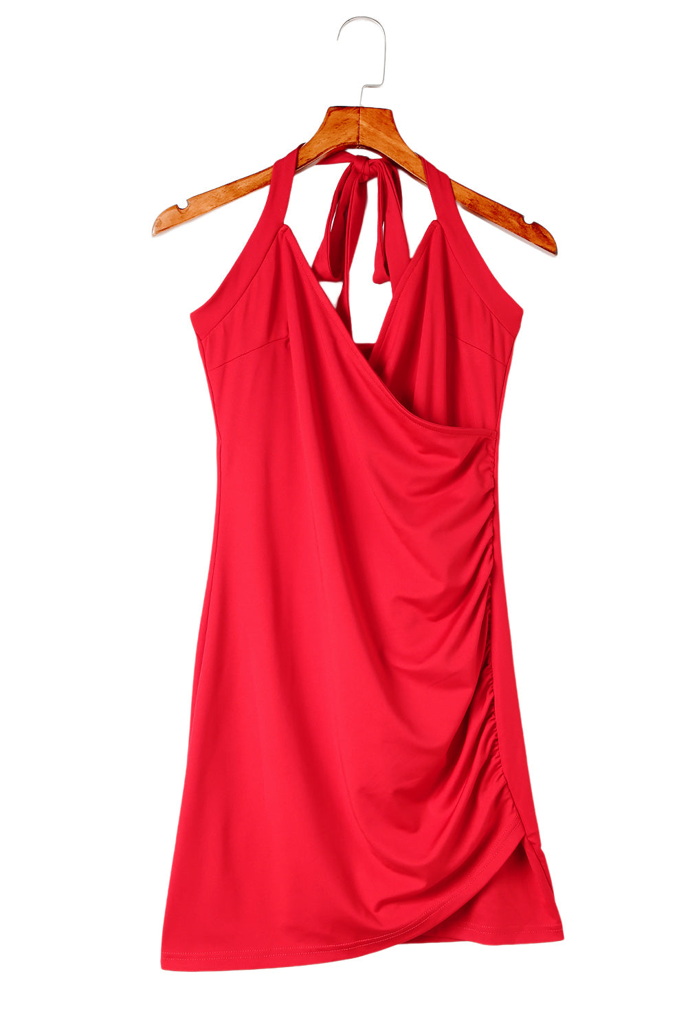 Red Halter Neck Wrapped Mini Bodycon Dress